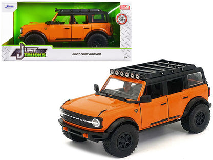 2021 Ford Bronco Orange with Black Stripes and Roof Rack "Just Trucks" Series 1/24 Diecast Model Car by Jada  free shipping USA
