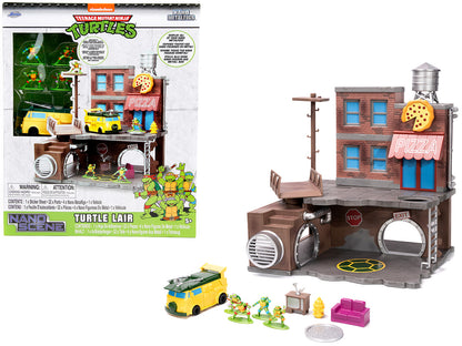 "Teenage Mutant Ninja Turtles" Turtle Lair Diorama Set with Figures and Party Wagon "Nano Scene" Series Model by Jada  free shipping USA