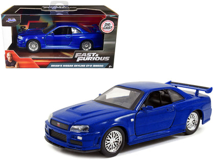 Brian's Nissan Skyline GT-R R34 Blue "Fast & Furious" Movie 1/32 Diecast Car Model by Jada  free shipping USA