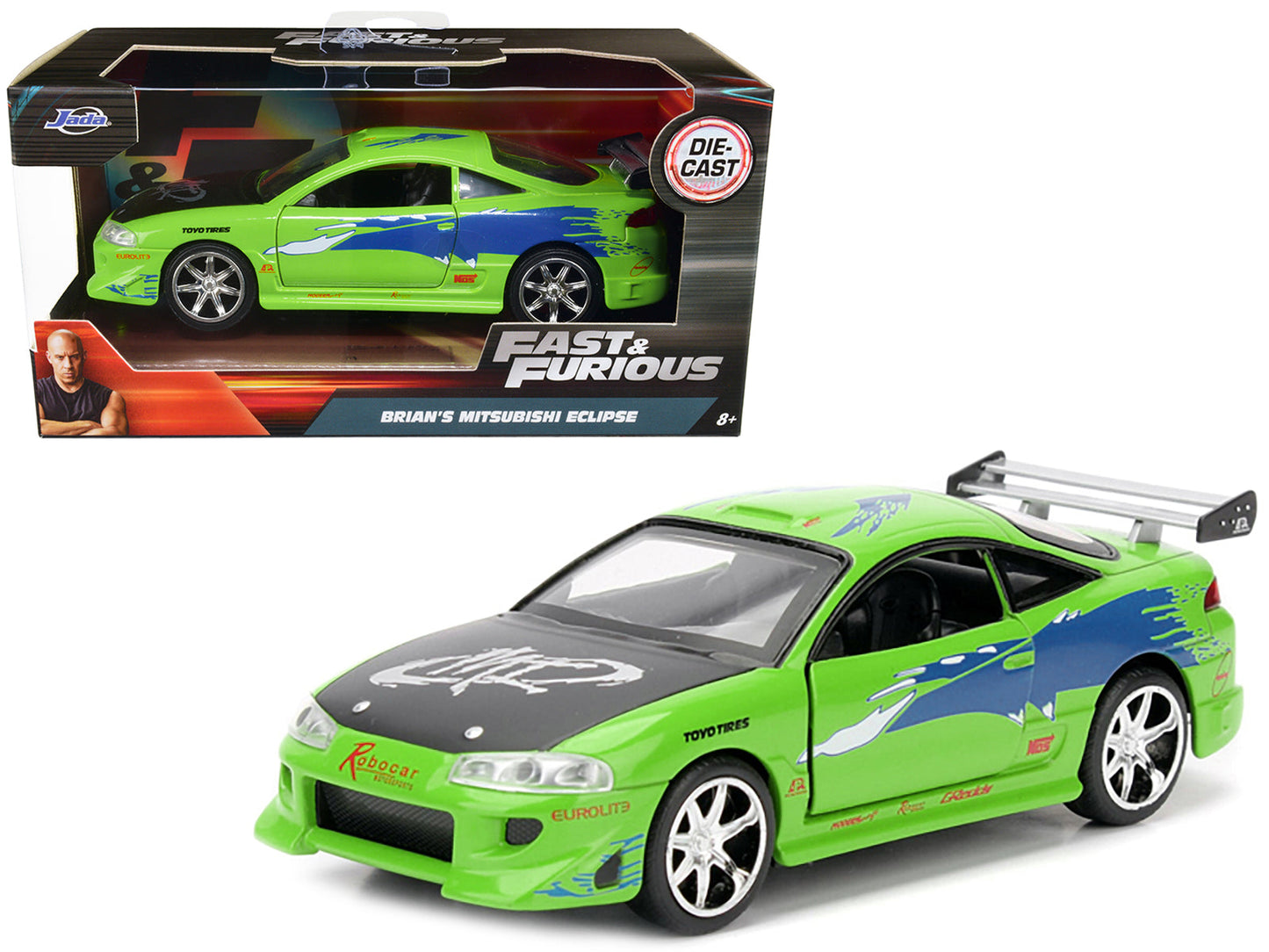 Brian's 1995 Mitsubishi Eclipse Green with Graphics "Fast & Furious" Movie 1/32 Diecast Model Car by Jada  free shipping USA