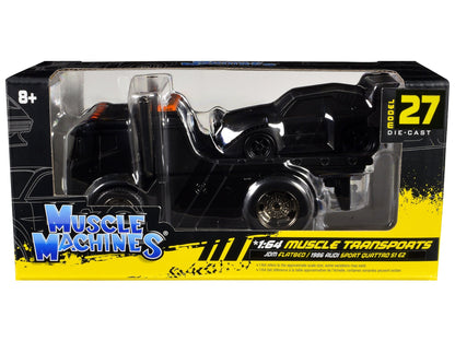 JDM Flatbed Truck Matt Black and 1986 Audi Sport Quattro S1 E2 Matt Black "Muscle Transports" Series 1/64 Diecast Models by Muscle Machines  free shipping USA