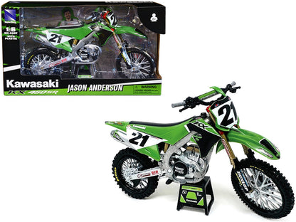 Kawasaki KX450SR Dirt Bike Motorcycle #21 Jason Anderson Green and Black "Kawasaki Racing Team" 1/6 Model by New Ray  free shipping USA