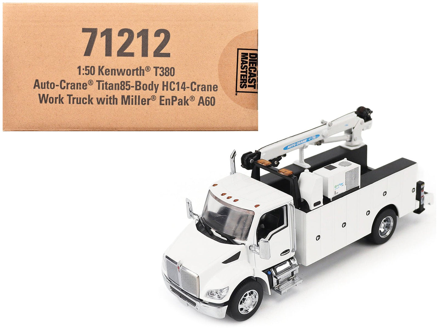 Kenworth T380 Auto-Crane Titan 85-Body HC14-Crane Work Truck with Miller EnPak White "Transport Series" 1/50 Diecast Model by Diecast Masters  free shipping USA
