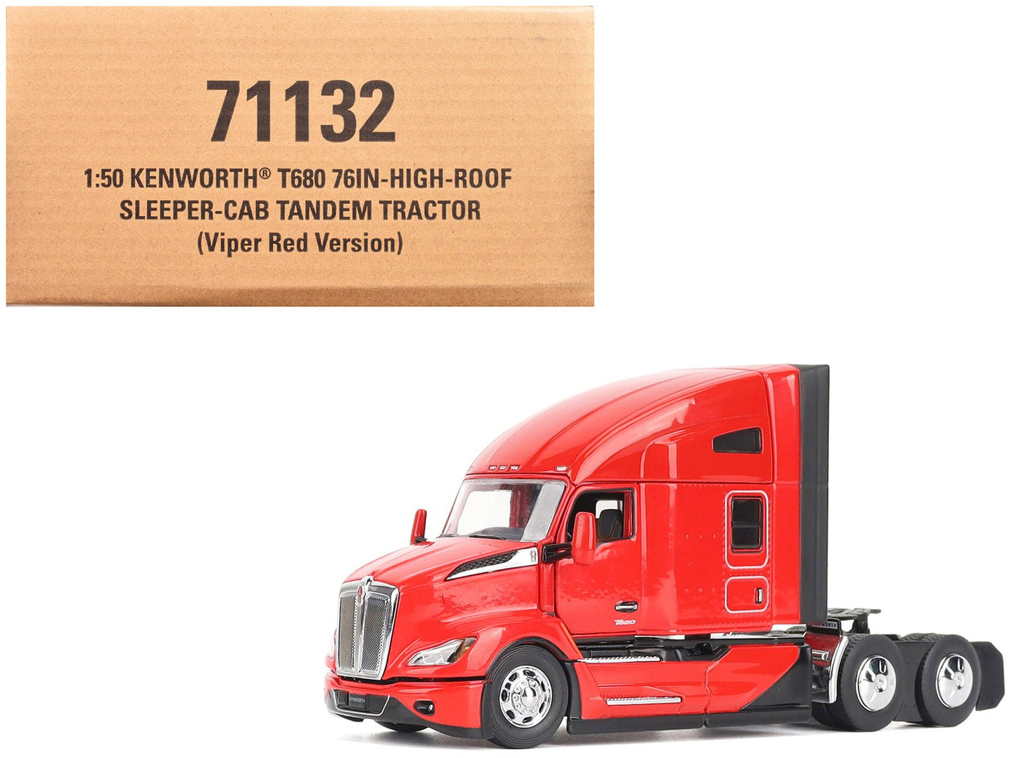 Kenworth T680 76" High Roof Sleeper Cab Truck Tractor Viper Red "Transport Series" 1/50 Diecast Model by Diecast Masters  free shipping USA