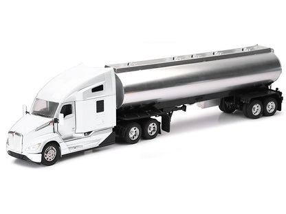 Kenworth T680 Truck White with Oil Tanker Trailer Chrome "Long Haul Trucker" Series 1/32 Diecast Model by New Ray  free shipping USA