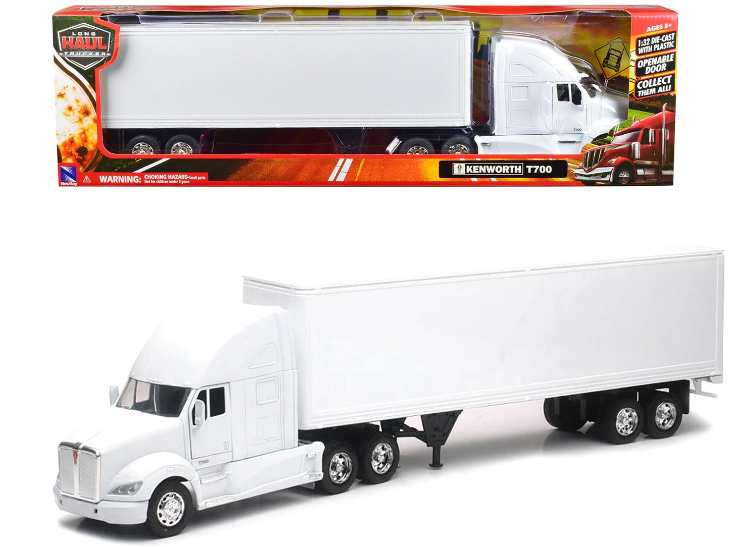 Kenworth T700 Truck with Dry Goods Trailer White "Long Haul Truckers" Series 1/32 Diecast Model by New Ray  free shipping USA