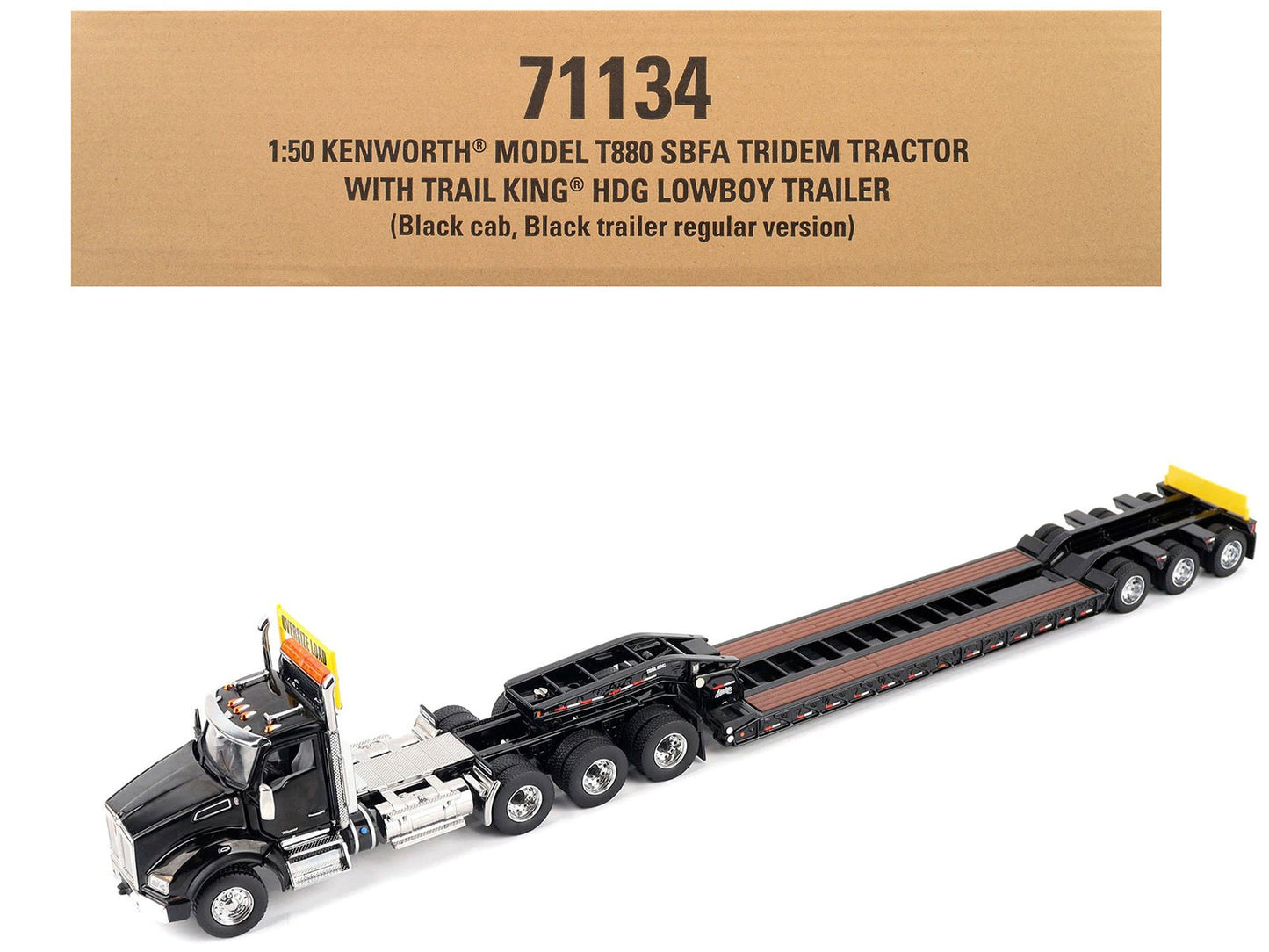 Kenworth T880 SBFA Tridem Truck with Trail King HDG Lowboy Trailer Black "Transport Series" 1/50 Diecast Model by Diecast Masters  free shipping USA