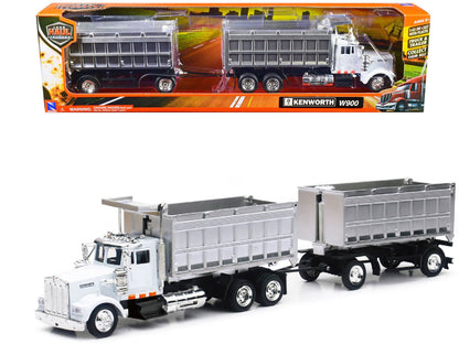 Kenworth W900 Dump Truck with Twin Dump Body White and Chrome "Long Haul Trucker" Series 1/43 Diecast Model by New Ray  free shipping USA