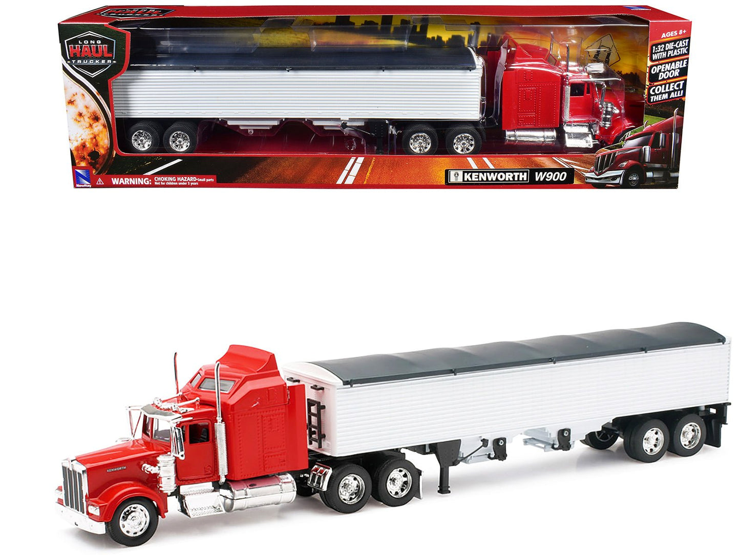 Kenworth W900 Grain Truck Red and White "Long Haul Truckers" Series 1/32 Diecast Model by New Ray  free shipping USA