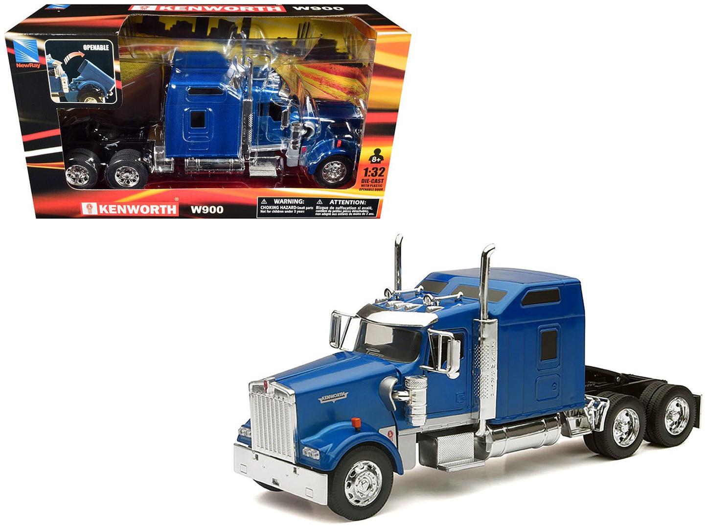 Kenworth W900 Truck Tractor Blue Metallic 1/32 Diecast Model by New Ray  free shipping USA