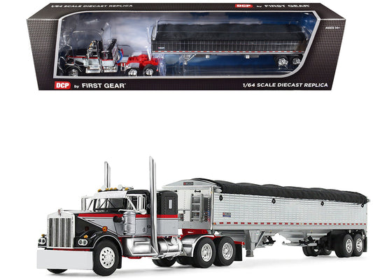 Kenworth W900A with 36" Sleeper and 43' Wilson Pacesetter Grain Trailer Black and Gray with Viper Red Stripes 1/64 Diecast Model by DCP/First Gear  free shipping USA
