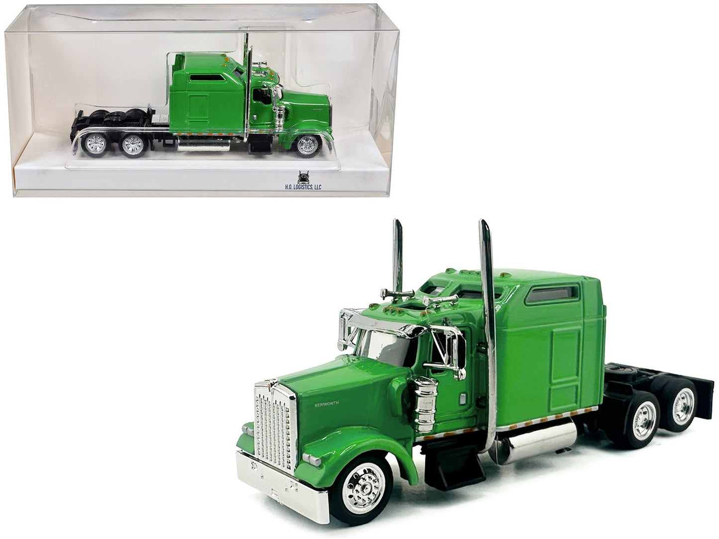 Kenworth W900L Truck Tractor with Sleeper Cab Lime Green 1/87 (HO) Scale Plastic Model Car by HO Logistics  free shipping USA