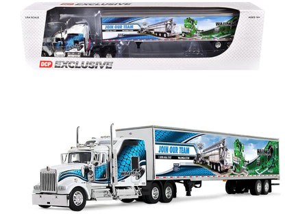 Kenworth W900L with 86" Studio Sleeper and 53' Utility Trailer with Skirts "Walinga" White with Blue Graphics 1/64 Diecast Model by DCP/First Gear  free shipping USA