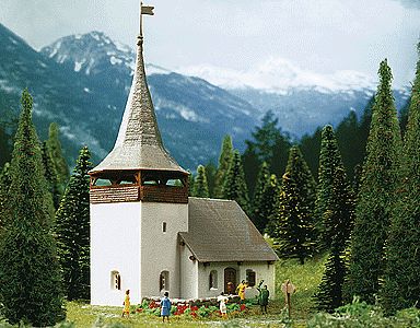 Kibri 37031 N Scale Village Church in Sertig -- 3-13/16 x 3 x 5-1/8"  9.5 x 7.5 x 13cm