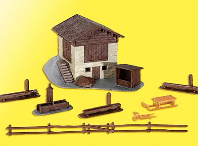Kibri 38814 HO Scale Barn with Fence -- 5-15/16 x 4-3/8 x 3-5/32"  15 x 11 x 8cm
