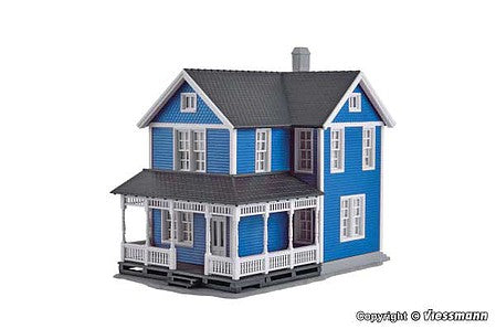 Kibri 38841 HO Scale Swedish 2-Story House -- Kit - Blue - 6 x 3-9/16 x 4-13/16"  15.2 x 9 x 12.2cm