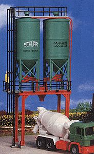 Kibri 39931 HO Scale Schwarz Concrete Works Double Silos -- Kit - 3 x 1-3/8 x 6"  7.5 x 3.5 x 15cm