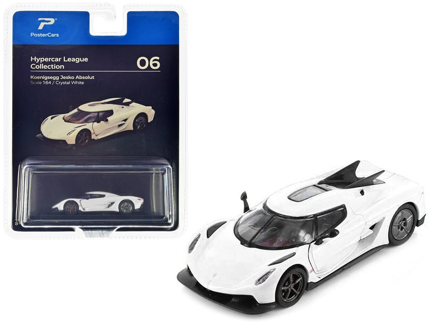 Koenigsegg Jesko Absolut Crystal White Metallic "Hypercar League Collection" 1/64 Diecast Model Car by PosterCars  free shipping USA