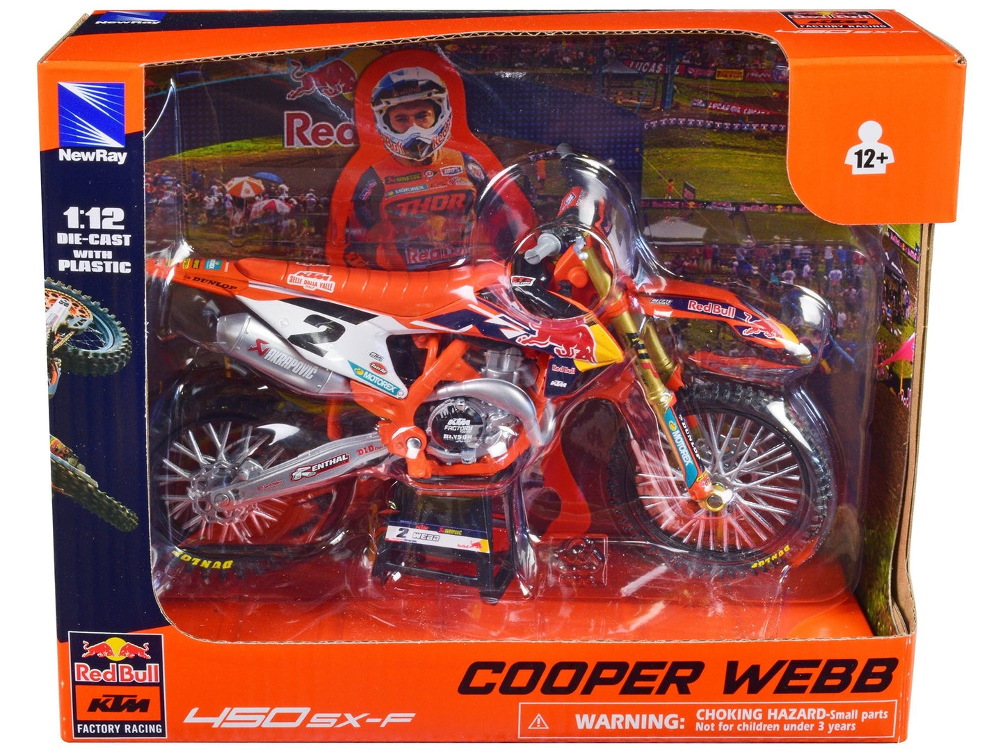 KTM 450 SX-F Motorcycle #2 Cooper Webb "Red Bull KTM Factory Racing" 1/12 Diecast Model by New Ray  free shipping USA