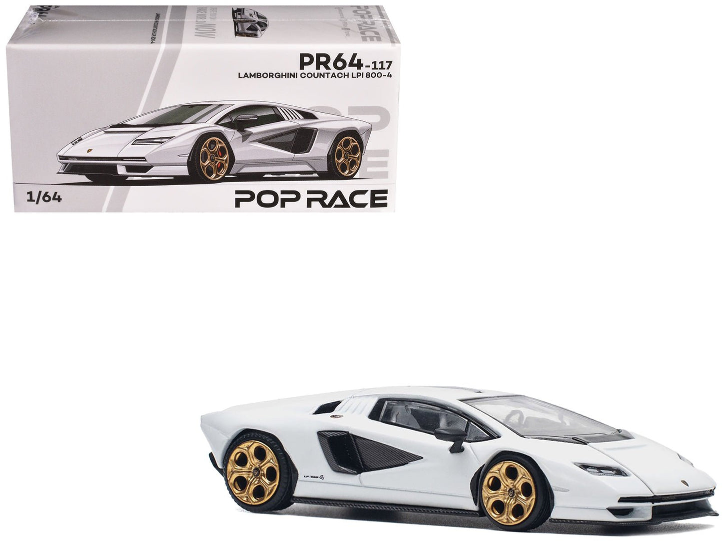 Lamborghini Countach LPI 800-4 White with Carbon Accents 1/64 Diecast Model Car by Pop Race  free shipping USA
