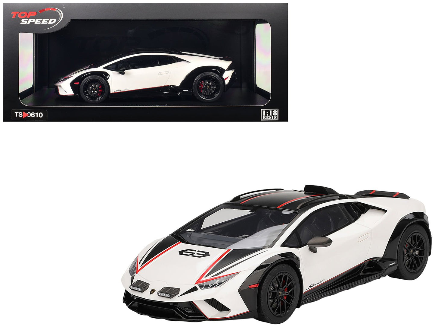 Lamborghini Huracan Sterrato Bianco Asopo White with Matt Black Top and Red Stripes 1/18 Model Car by Top Speed  free shipping USA