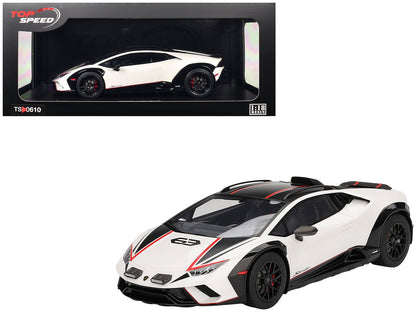 Lamborghini Huracan Sterrato Bianco Asopo White with Matt Black Top and Red Stripes 1/18 Model Car by Top Speed  free shipping USA
