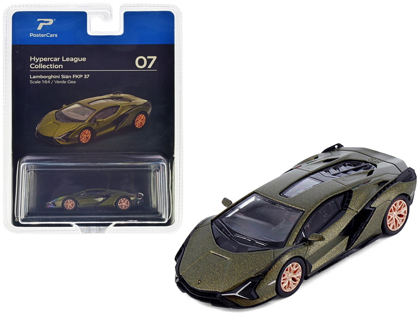 Lamborghini Sian FKP 37 Verde Gea Green Metallic "Hypercar League Collection" 1/64 Diecast Model Car by PosterCars  free shipping USA