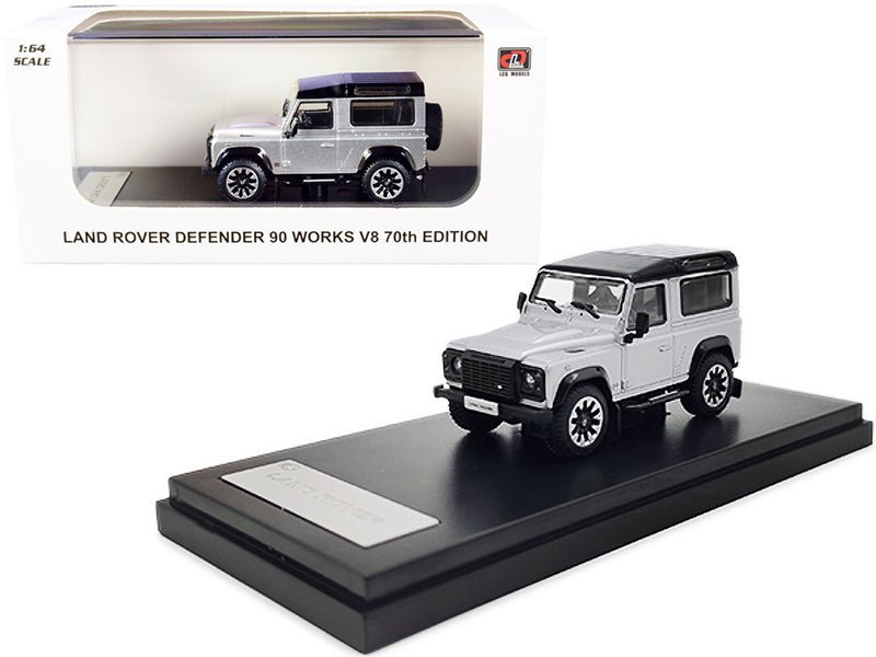 Land Rover Defender 90 Works V8 Silver Metallic with Black Top "70th Edition" 1/64 Diecast Model Car by LCD Models  free shipping USA
