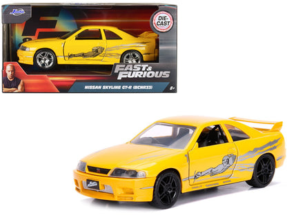Leon's Nissan Skyline GT-R (BCNR33) Yellow Metallic with Graphics "Fast & Furious" Series 1/32 Diecast Model Car by Jada  free shipping USA