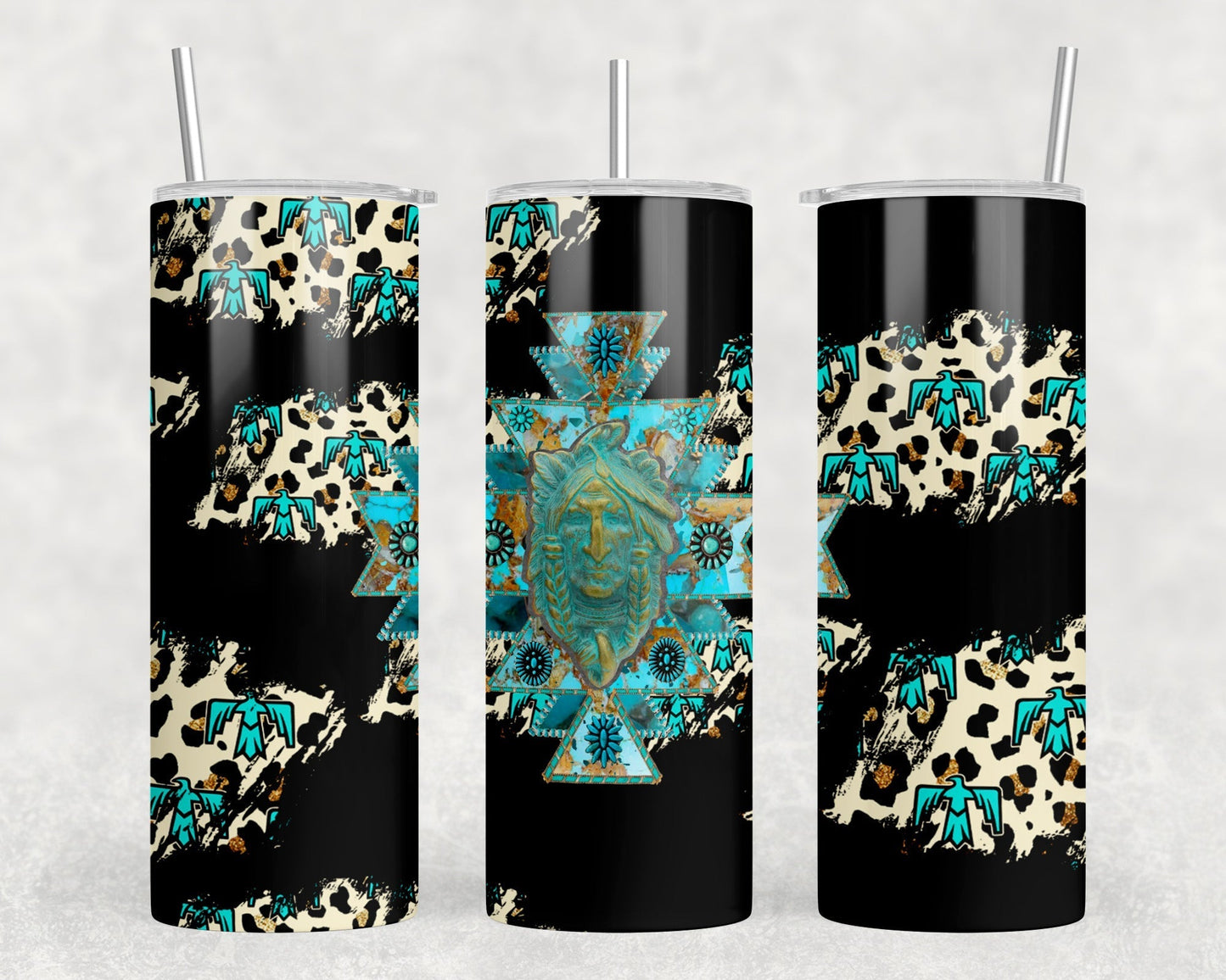 Leopard Print Chief  - 20 oz Steel Skinny Tumbler - Optional Blue Tooth Speaker - Speaker Color will Vary by Rowdy Ridge Co