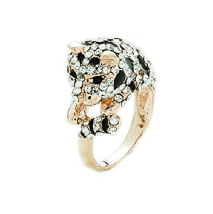 Designer Inspired Pale Gold and Crystal Diamante 'Lucky Leopard' Cocktail Ring by Liberty Charms USA
