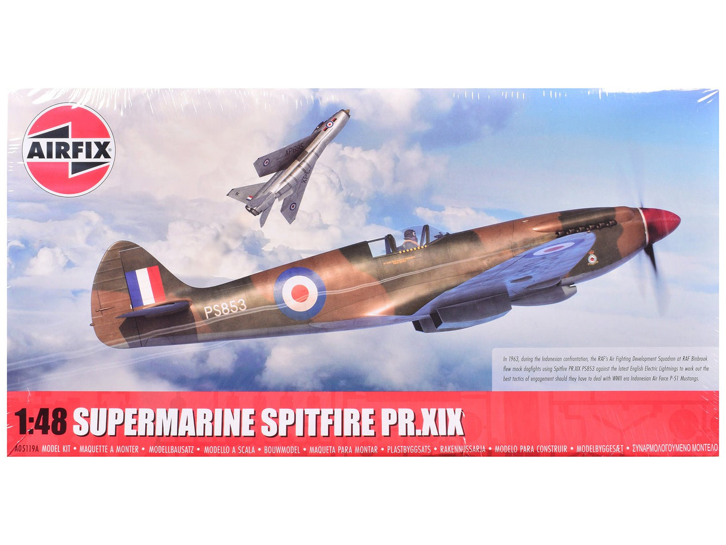 Level 2 Model Kit Supermarine Spitfire PR.XIX Fighter Aircraft with 3 Scheme Options 1/48 Plastic Model Kit by Airfix  free shipping USA