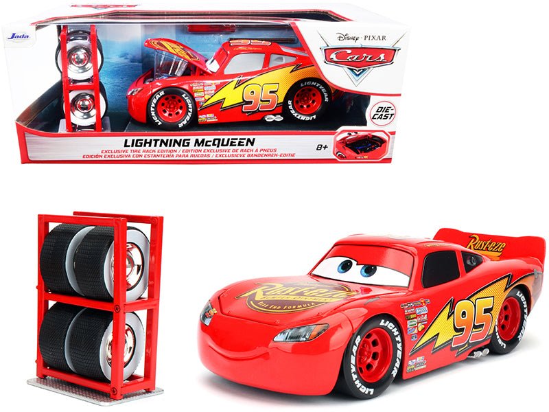 Lightning McQueen #95 Red with Extra Wheels Disney & Pixar "Cars" Movie "Hollywood Rides" Series Diecast Model Car by Jada  free shipping USA