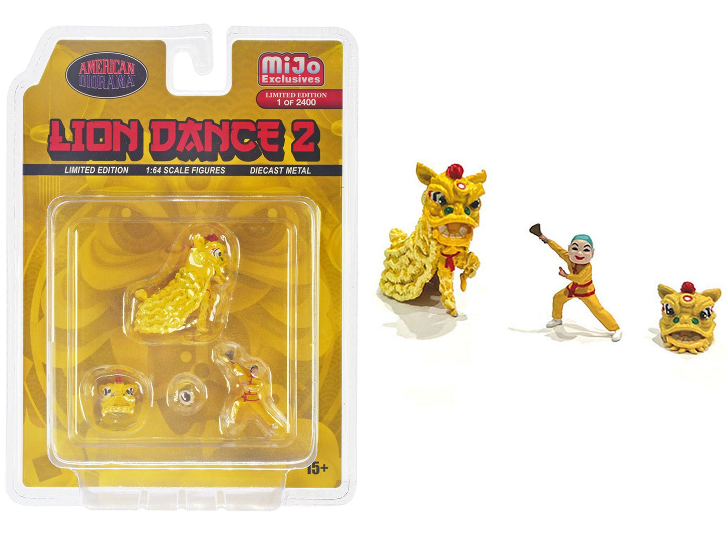 "Lion Dance 2" 4 piece Diecast Figure Set (1 Figures 1 Lion 2 Accessories) Limited Edition to 2400 pieces Worldwide for 1/64 Scale Models by American Diorama  free shipping USA