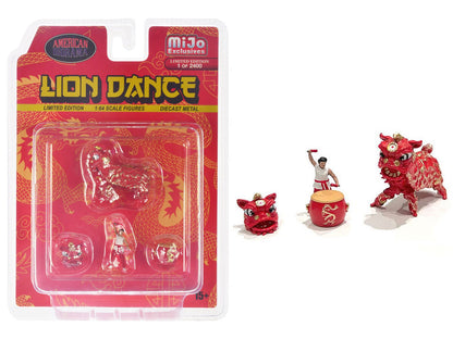 "Lion Dance" 4 piece Diecast Figure Set (1 Figures 1 Lion 2 Accessories) Limited Edition to 2400 pieces Worldwide for 1/64 Scale Models by American Diorama  free shipping USA