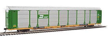 Walthers Proto 101324 HO Scale 89' Thrall Bi-Level Auto Carrier - Ready To Run -- Burlington Northern #150850 / TTGX Flat (green, silver; yellow)