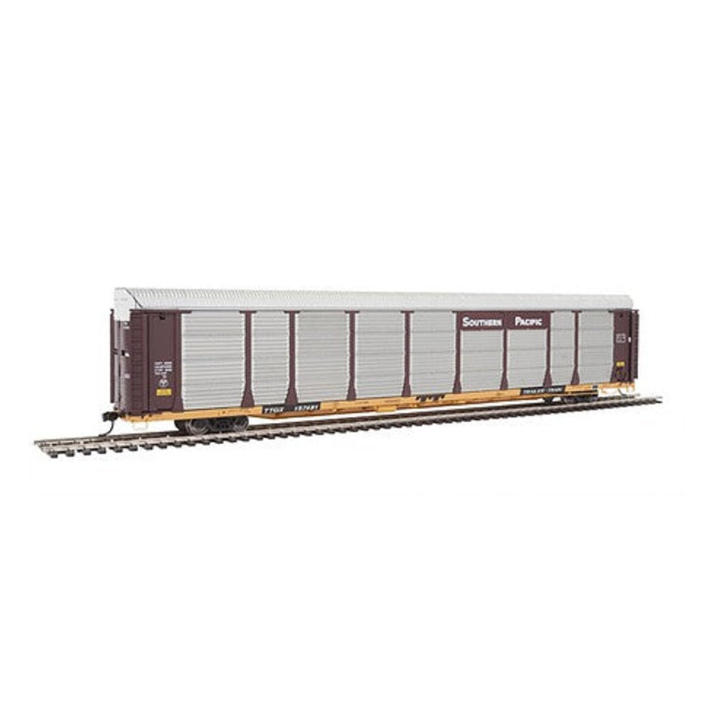 Walthers Proto 101343 HO Scale 89' Thrall Bi-Level Auto Carrier - Ready To Run -- Southern Pacific(TM) Rack, TTGX Flatcar #157481 (Boxcar Red, silver; yellow