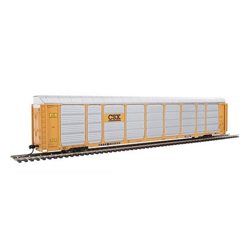 Walthers Proto 101421 HO Scale 89' Thrall Enclosed Tri-Level Auto Carrier - Ready to Run -- CSX Rack ETTX Flat #T9046/710155 (yellow, black, silver)
