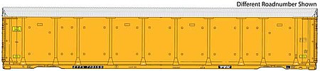 Walthers Proto 101422 HO Scale 89' Thrall Enclosed Tri-Level Auto Carrier - Ready to Run -- CSX Rack ETTX Flat #T8760/710157 (yellow, black, silver)
