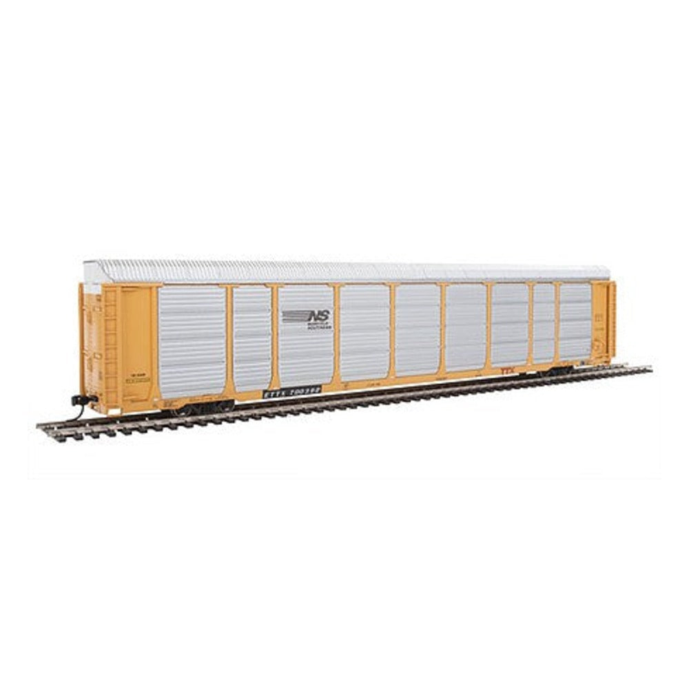 Walthers Proto 101425 HO Scale 89' Thrall Enclosed Tri-Level Auto Carrier - Ready to Run -- Norfolk Southern Rack ETTX Flat #33488/700392 (yellow, silver, black)