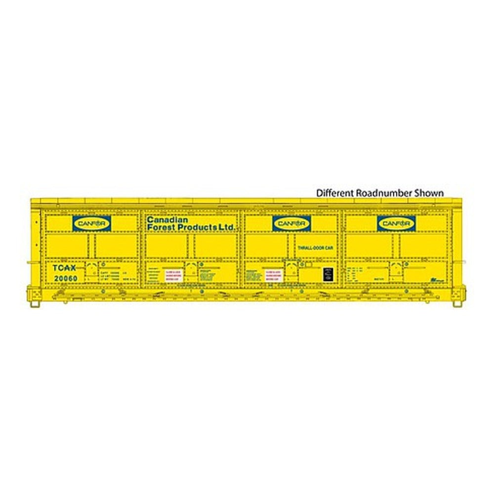 Walthers Proto 920-101922 HO Scale 56' Thrall All-Door Boxcar - Ready to Run -- Canfor TCAX #20066 (yellow, blue)