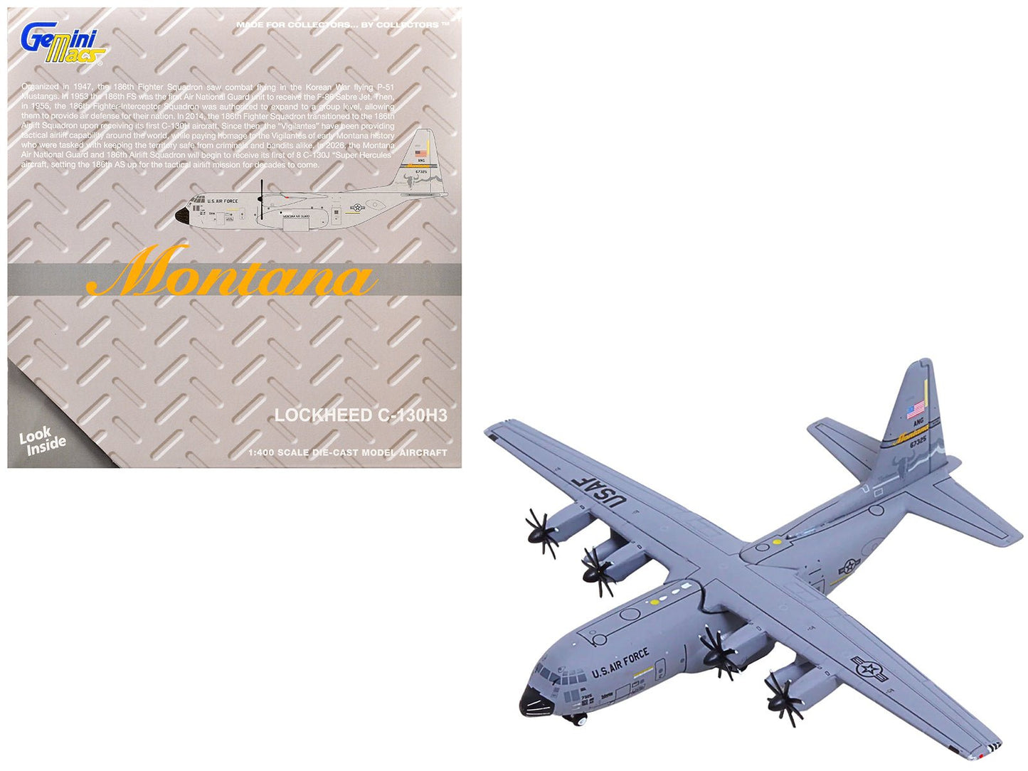 Lockheed C-130H3 Hercules Transport Aircraft "96-7325 120th Airlift Wing Montana Air National Guard" United States Air Force "Gemini Macs" Series 1/400 Diecast Model Airplane by GeminiJets  free shipping USA