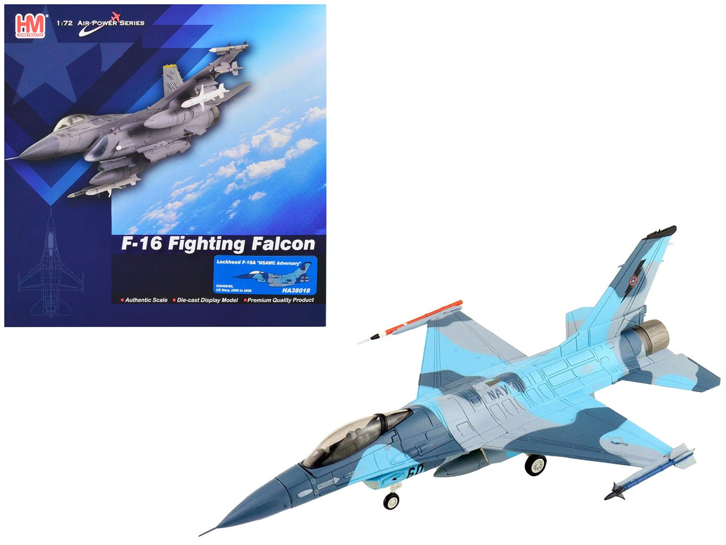 Lockheed F-16A Fighting Falcon Fighter Aircraft "NSAWC Adversary" (2006-2008) United States Navy "Air Power Series" 1/72 Diecast Model by Hobby Master  free shipping USA