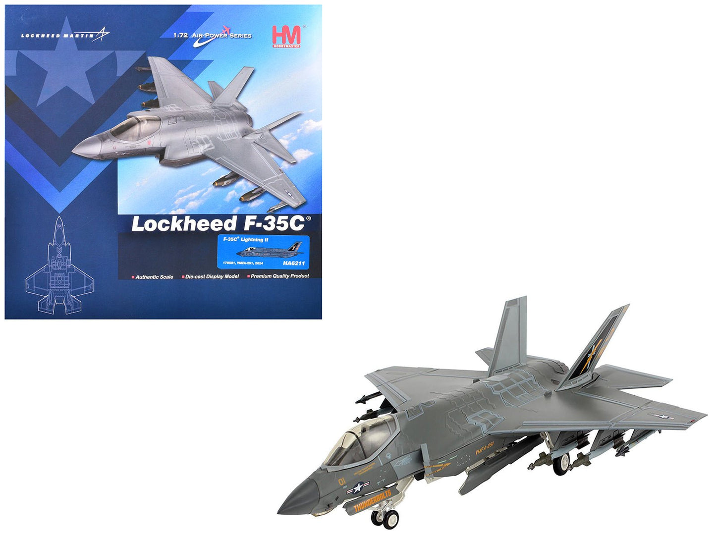 Lockheed F-35C Lightning II Aircraft "VMFA-251" (2024) United States Marine Corps "Air Power Series" 1/72 Diecast Model by Hobby Master  free shipping USA