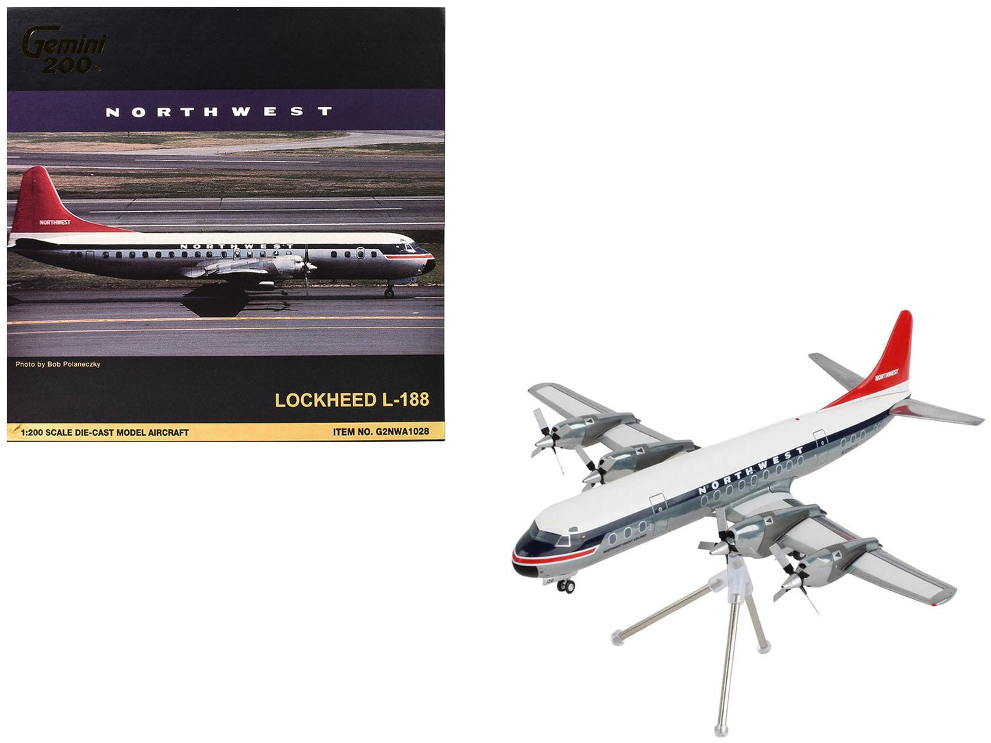 Lockheed L-188 Electra Commercial Aircraft "Northwest Orient" (N128US) White and Gray with Blue Stripes and Red Tail "Gemini 200" Series 1/200 Diecast Model Airplane by GeminiJets  free shipping USA