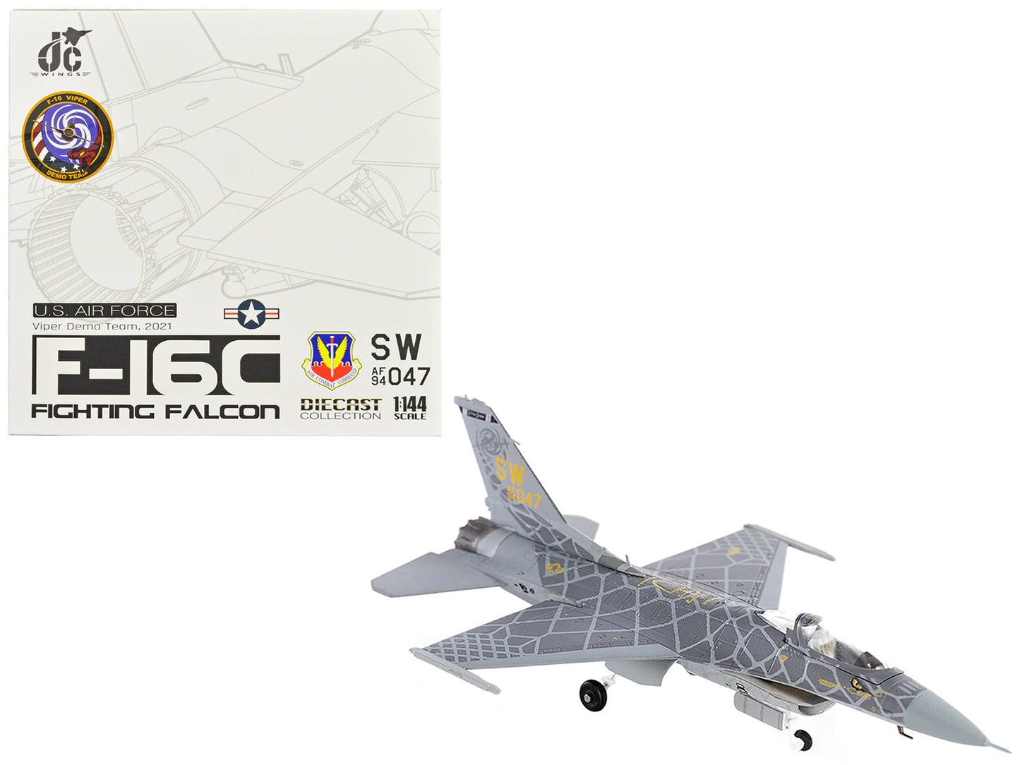 Lockheed Martin F-16C Fighting Falcon Fighter Aircraft "Viper Demo Team" (2021) United States Air Force 1/144 Diecast Model by JC Wings  free shipping USA
