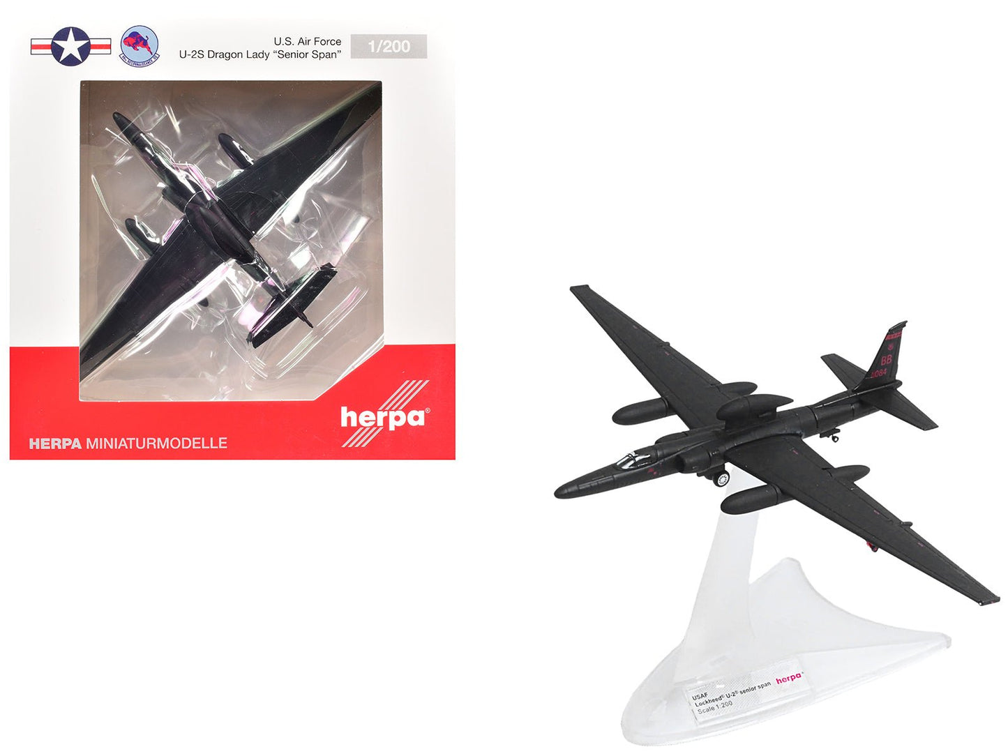 Lockheed U-2S Dragon Lady Aircraft "Senior Span 99th Reconnaissance Squadron 9th Reconnaissance Wing" (80-1084) United States Air Force 1/200 Diecast Model by Herpa  free shipping USA