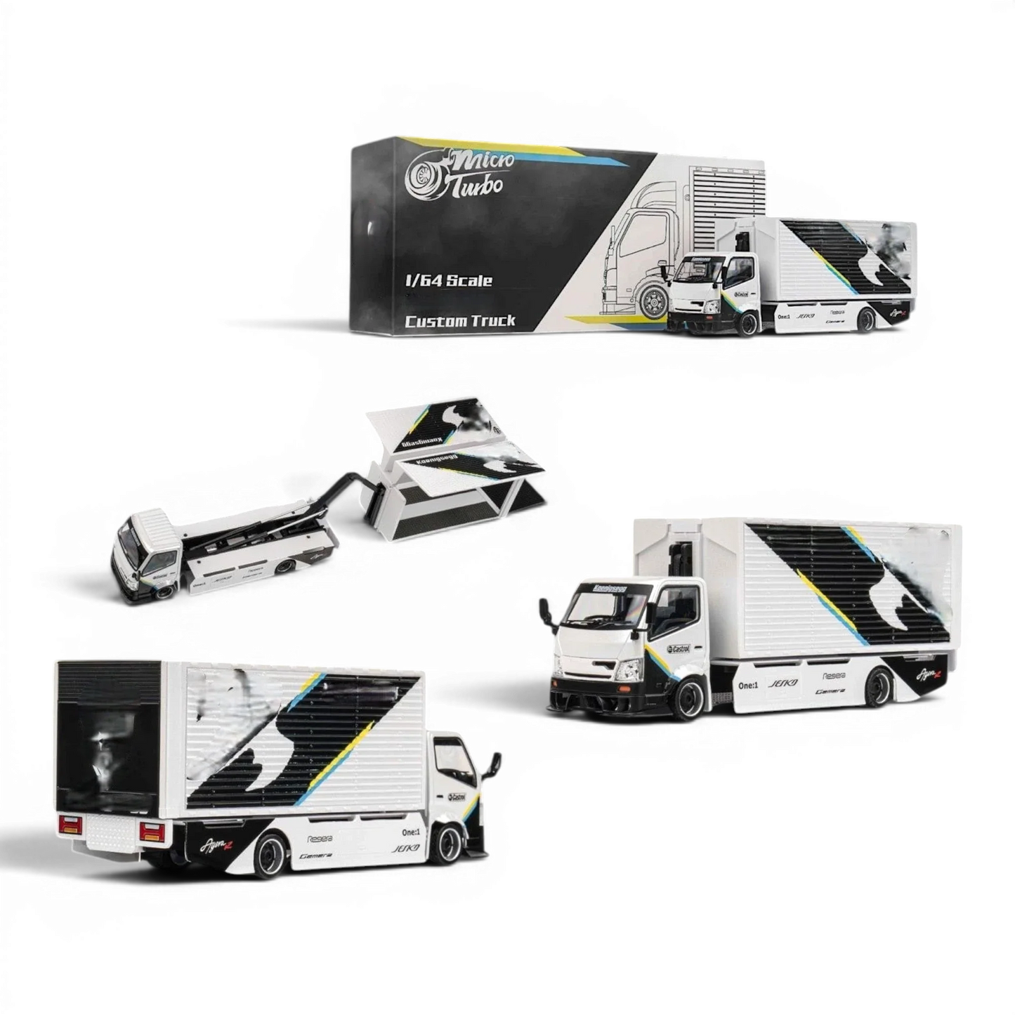MicroTurbo HINO 300 Custom Box Truck White - Black Livery 1:64
