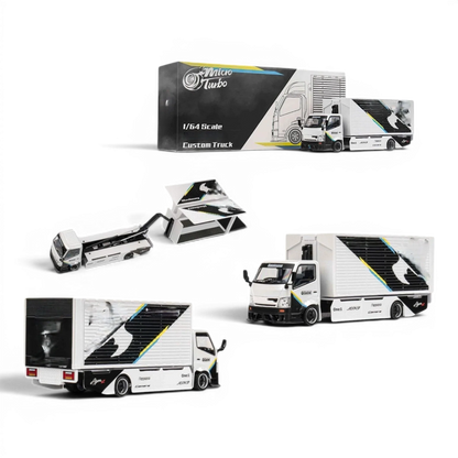 MicroTurbo HINO 300 Custom Box Truck White - Black Livery 1:64