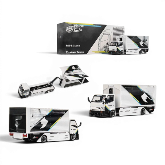 MicroTurbo HINO 300 Custom Box Truck White - Black Livery 1:64